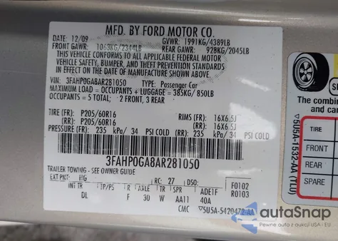 2010 Ford Fusion S из США, поврежденный, VIN 3FAHP0GA8AR281050